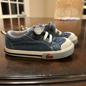 Blue and White Sneakers with Velcro Strap and Rubber Sole